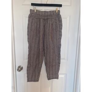 Hei Hei Anthropologie 100% Linen Ankle Pull On Pants Brown White Stripe Size XS